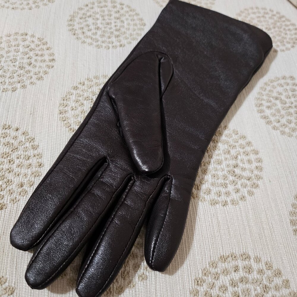 RICH BROWN LEATHER GLOVES with CASHMERE LINING by FOWNES BROTHERS SIZE S - Picture 5 of 14